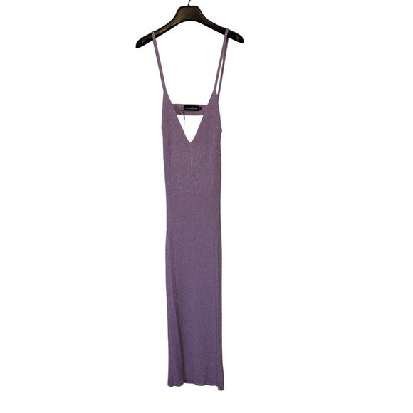 Retrofete Amster Rib Knit Metallic Lilac Purple Backless Midi Dress Size Large - Picture 2 of 12